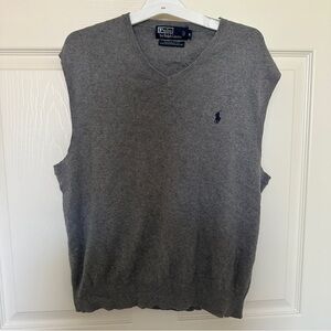 Ralph Lauren Gray V-Neck Sweater Vest with Navy Pony
